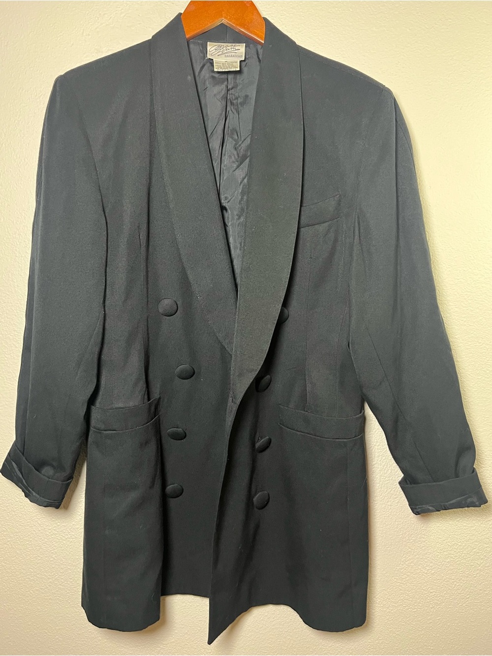 Vintage Nordstrom Brass Plum Black Double-Breasted Pea Coat Blazer